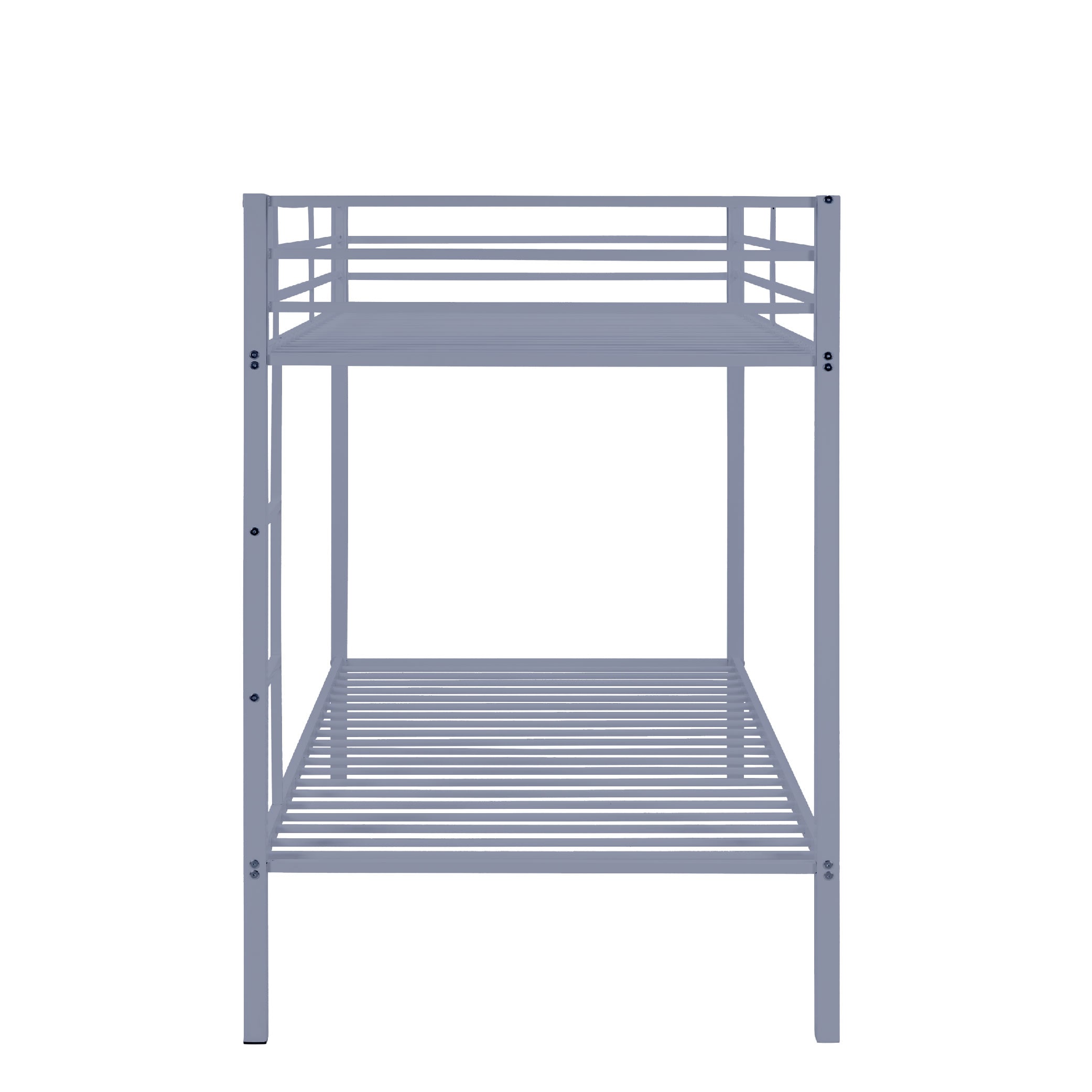 Metal Bunk Bed Twin Over Twin, Low Profile Bunk Bed Frame WithBuilt-in Ladder, High Guardrail And Metal Slats, Space-Saving Twin Size Bed Frame For Kids Teens, No Box Spring Required, Gray_voghion.com
